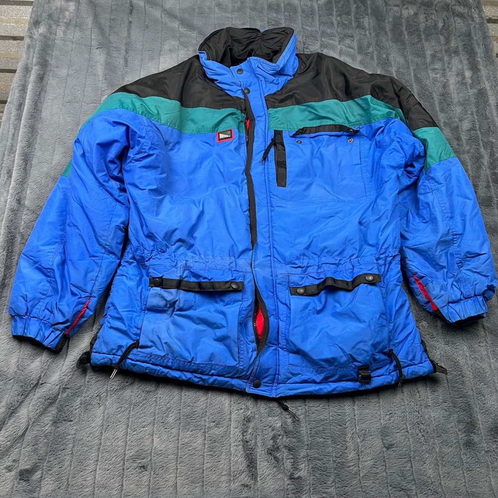 Inside Edge Vintage Colorblock Puffer Ski Jacket Blue Black Teal Mens Large